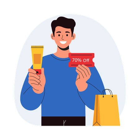 Man redeeming discount voucher  Illustration