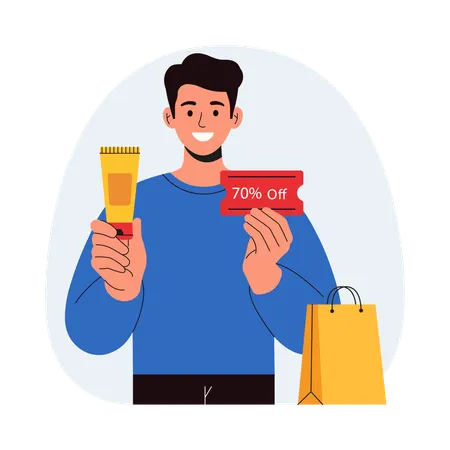 Man redeeming discount voucher  Illustration