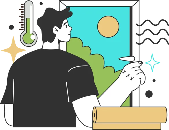 Man reduce air leak from room  Illustration