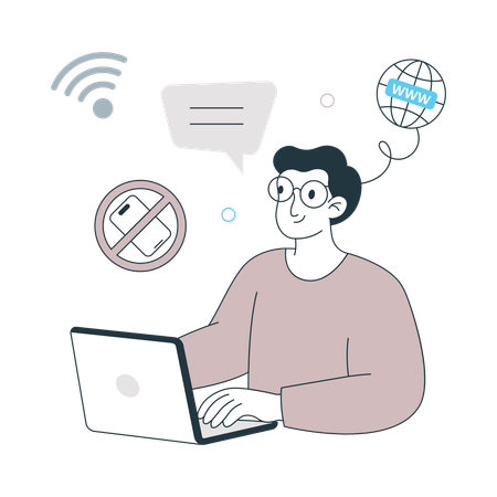 Man Reduce Internet Browsing on mobile  Illustration