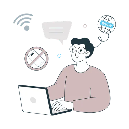 Man Reduce Internet Browsing on mobile  Illustration