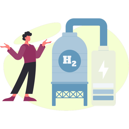 Man refueler hydrogen gas at  service station  Illustration