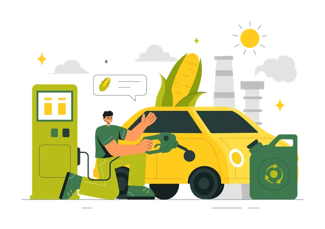 Man refueling car at biofuel pump  Illustration