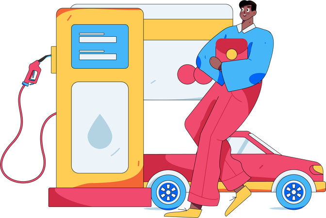 Man refueling car at fuel stop  Illustration