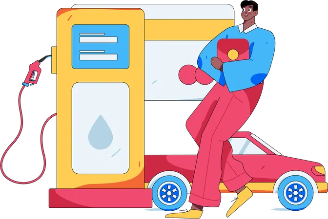 Man refueling car at fuel stop  Illustration