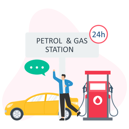 Man refueling car at gas station  Illustration