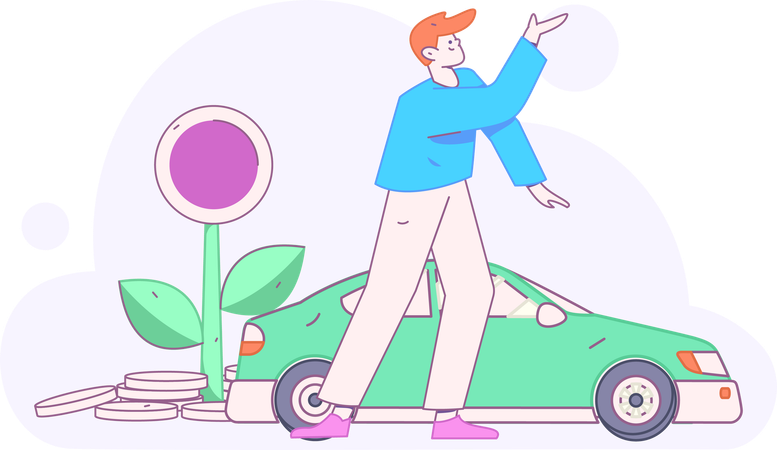 Man refuels his car before going on adventure  Illustration