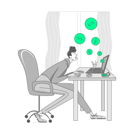 Man rejoices over the profits in the bidding  イラスト