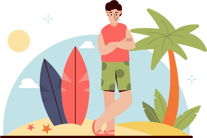 Man Relax On at beach  Illustration