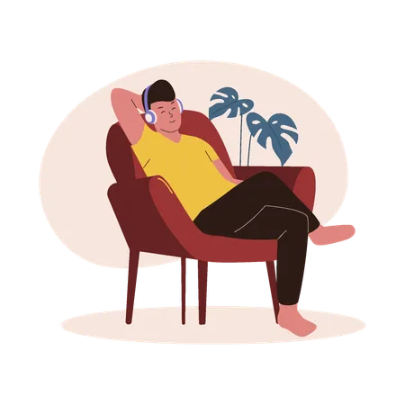 Man Relax With Headphone People Activities At Sofa Vector Illustration Concept Illustration