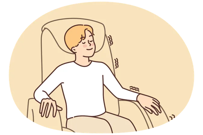 Man relaxed sitting in massage chair enjoying comfort and wellness treatments for spine and muscles  Illustration