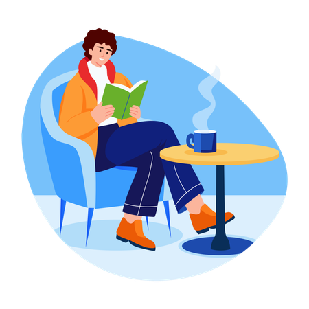 Man relaxing and reading book  Illustration