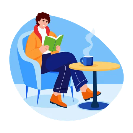 Man relaxing and reading book  Illustration