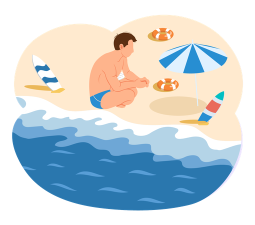 Man relaxing at beach Illustration