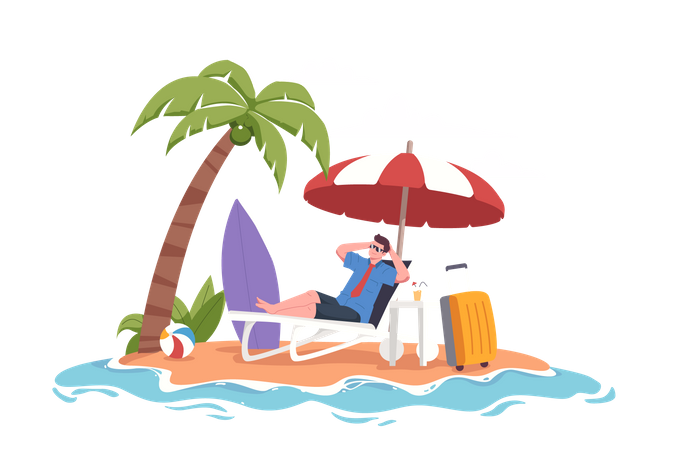 Man Relaxing at Beach during Summer Illustration