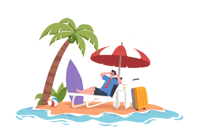 Man Relaxing at Beach during Summer Illustration