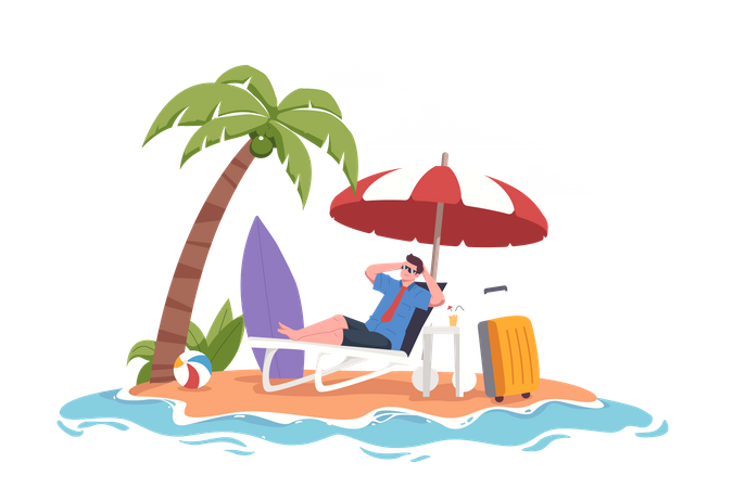 Man Relaxing at Beach during Summer  Illustration