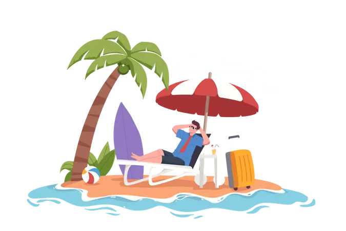 Man Relaxing at Beach during Summer  Illustration