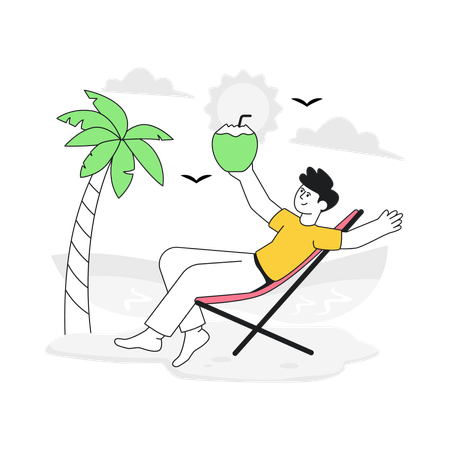 Man Relaxing At Beach  Illustration