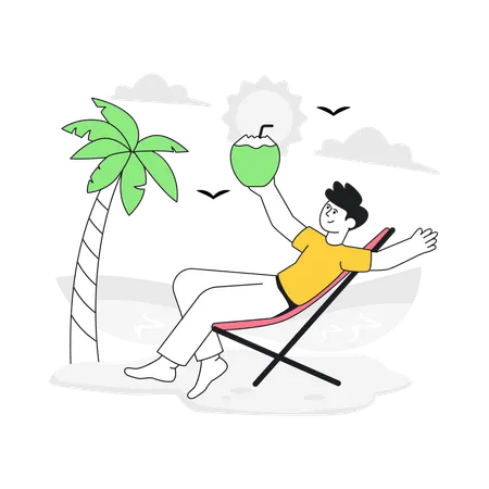 Man Relaxing At Beach  Illustration