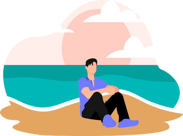 Man relaxing at beach  Illustration