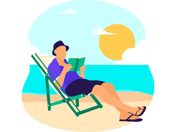 Man Relaxing At Beach  Illustration