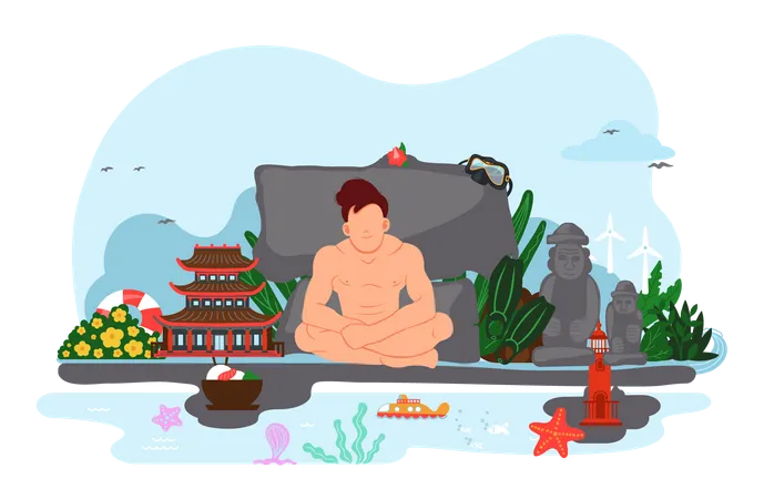 Man relaxing at Jeju island Illustration