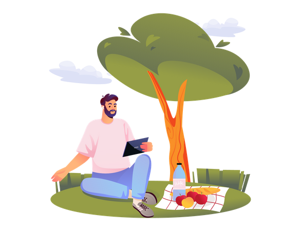 Man relaxing at park  Illustration