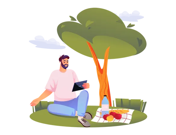 Man relaxing at park  Illustration