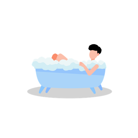 Man Relaxing in Bathtub  Illustration