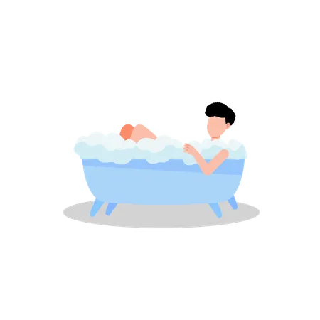 Man Relaxing in Bathtub  Illustration