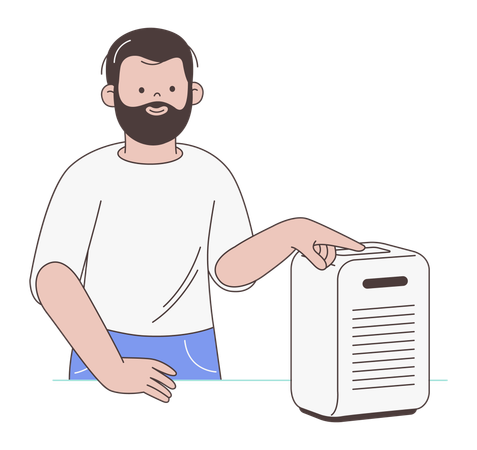 Man Relaxing in Clean Air with Air Purifier  Illustration