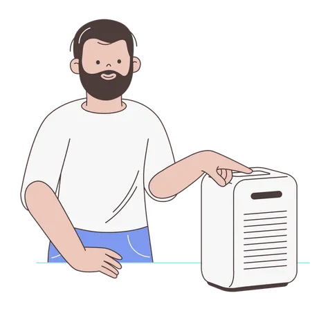 Man Relaxing in Clean Air with Air Purifier  Illustration