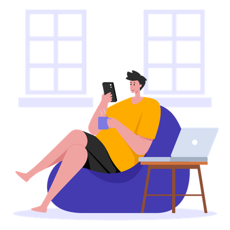 Man relaxing in Coffee Break  イラスト