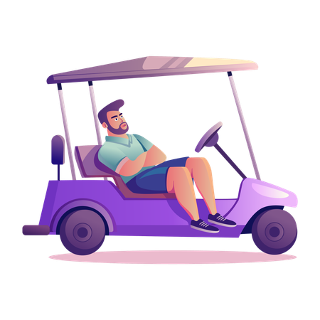 Man relaxing in golf buggy  Illustration