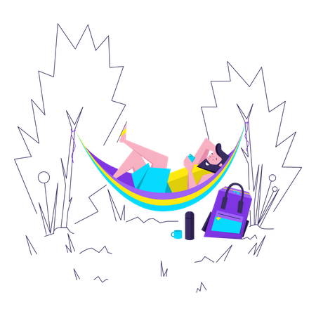 Man relaxing in hammock with cocktail  Illustration