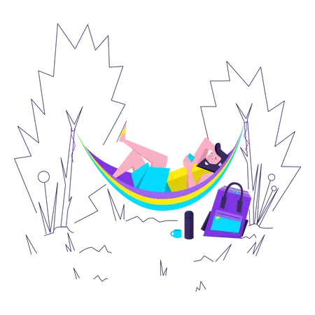 Man relaxing in hammock with cocktail  Illustration