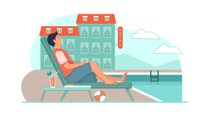 Man relaxing in hotel  Illustration