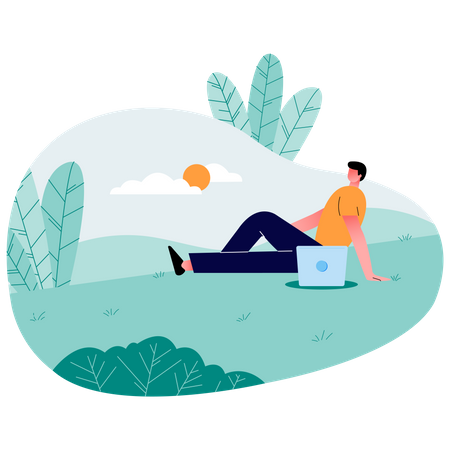 Man relaxing in park while working  일러스트레이션