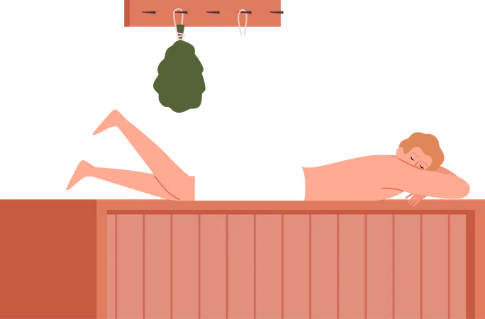 Man relaxing in sauna  Illustration