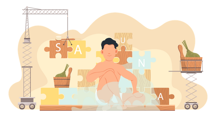 Man relaxing in steam room  Illustration