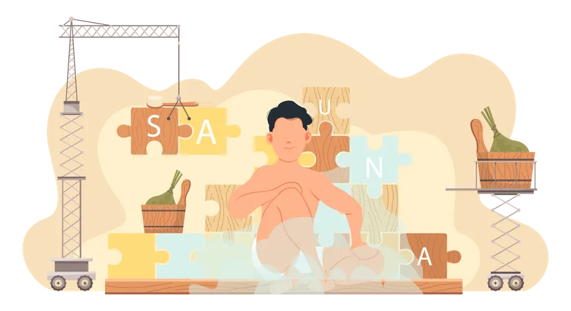 Man relaxing in steam room  Illustration