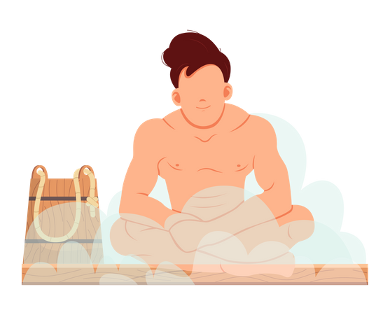 Man relaxing in steam room  Illustration