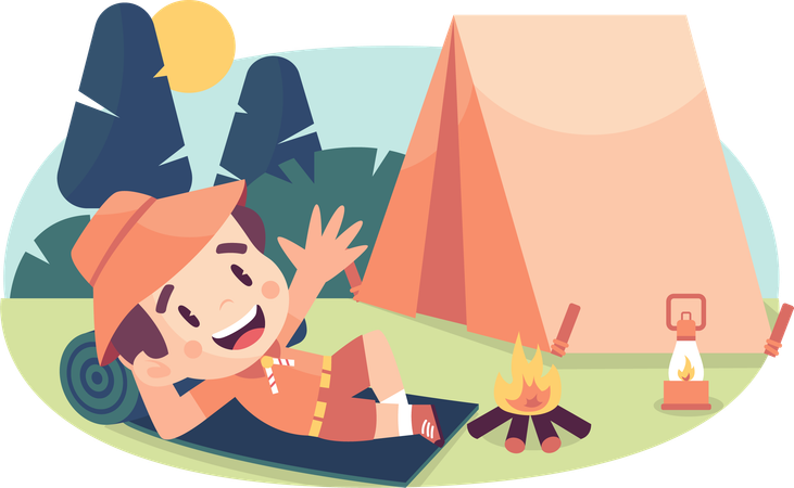 Man relaxing near campfire  Illustration