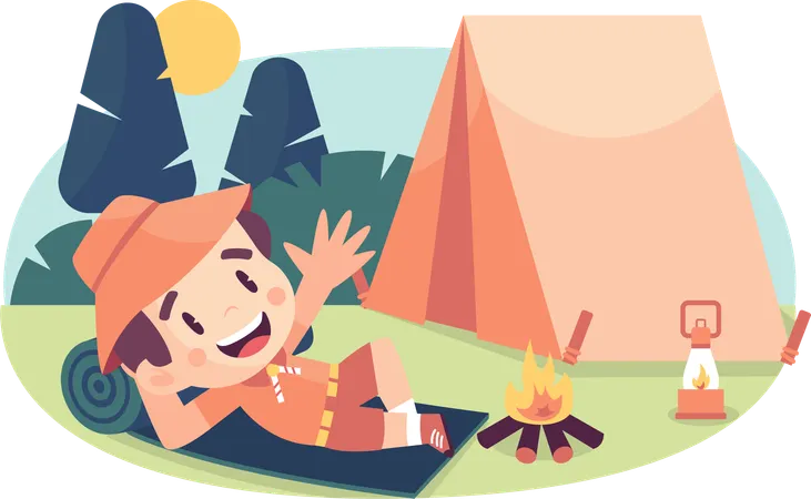 Man relaxing near campfire  Illustration