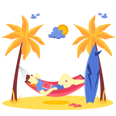 Man relaxing on beach  Illustration