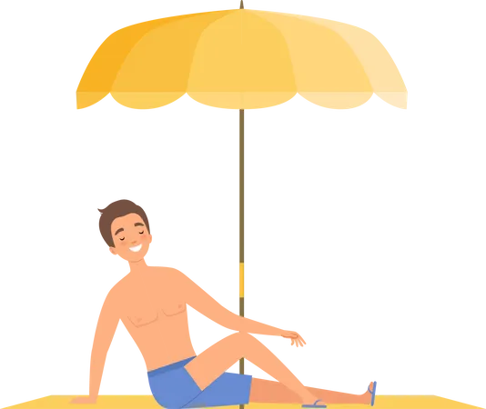 Man relaxing on beach  イラスト