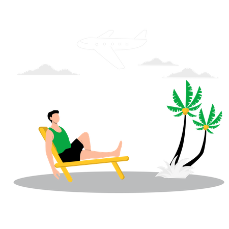 Man relaxing on beach chair Illustration