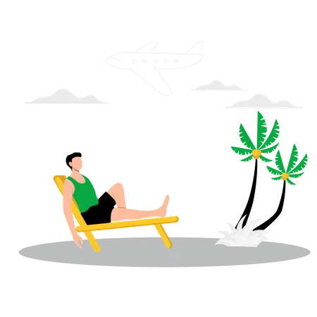 Man relaxing on beach chair Illustration