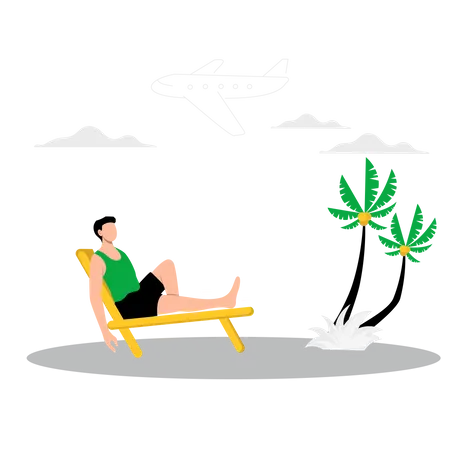 Man relaxing on beach chair  Illustration